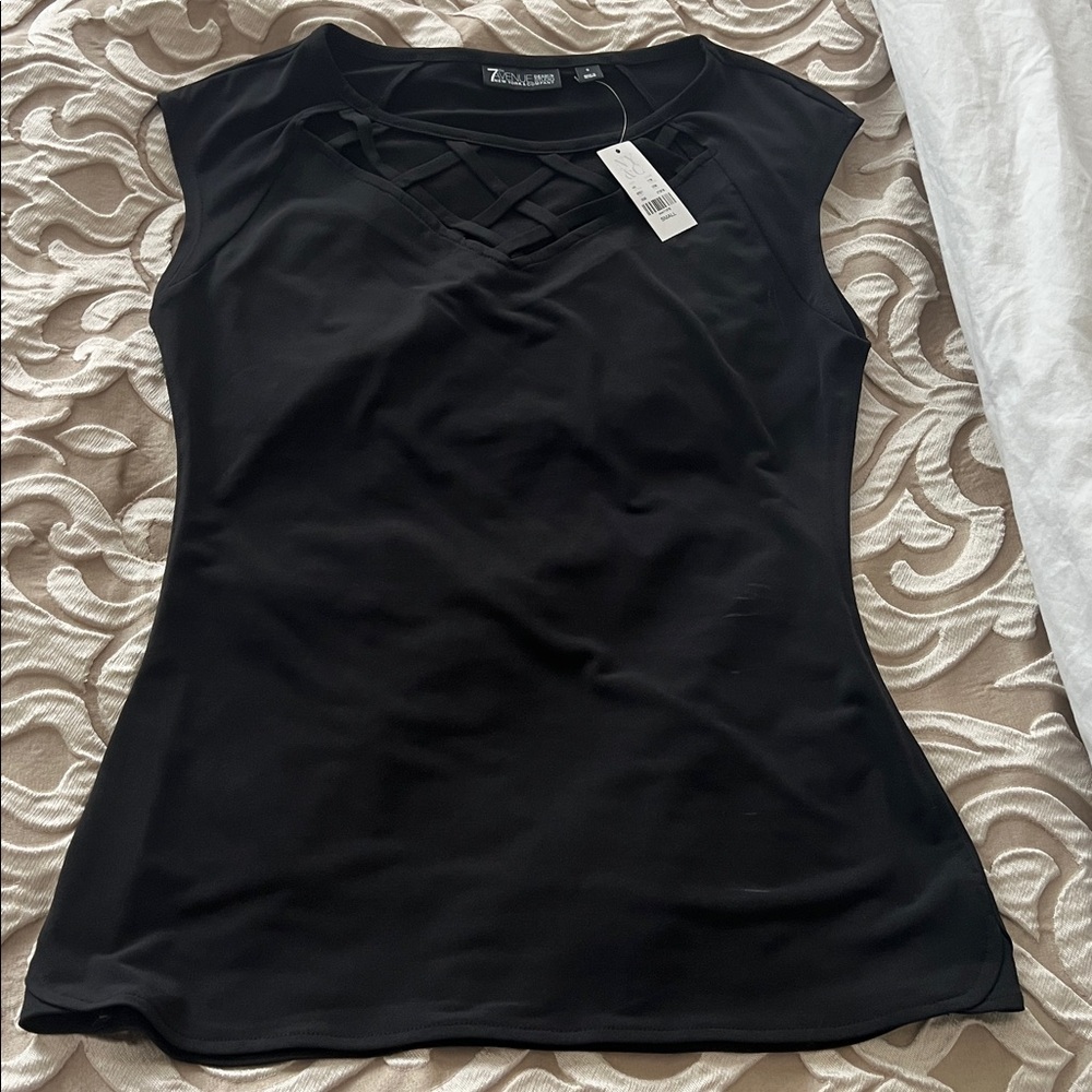 New York & Company Black Crisscross Neck Top